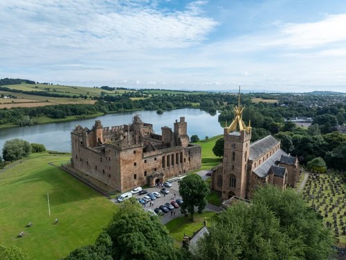 Aerial of Linlithgow Palace and Abbey
